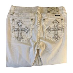 Vintage Miss Me Women's Straight Leg Jeans - White with Silver Accents